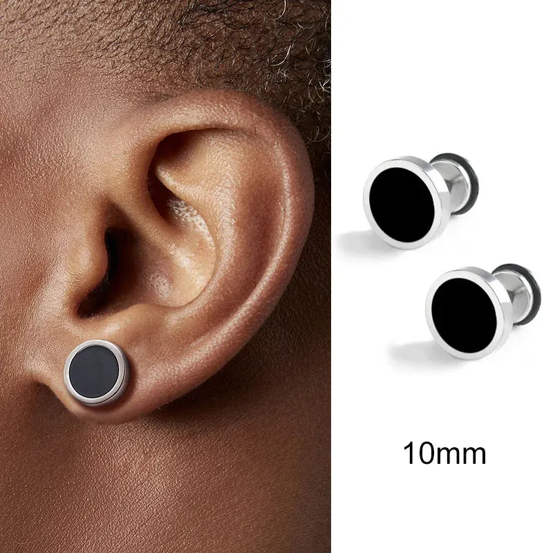 Men Stainless Steel Stud Earrings, Black