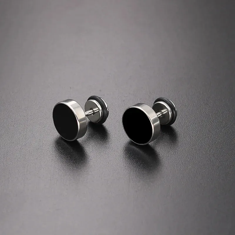 Men Stainless Steel Stud Earrings, Black