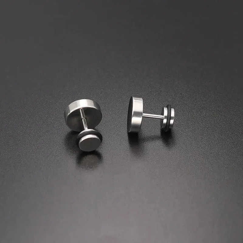 Men Stainless Steel Stud Earrings, Black