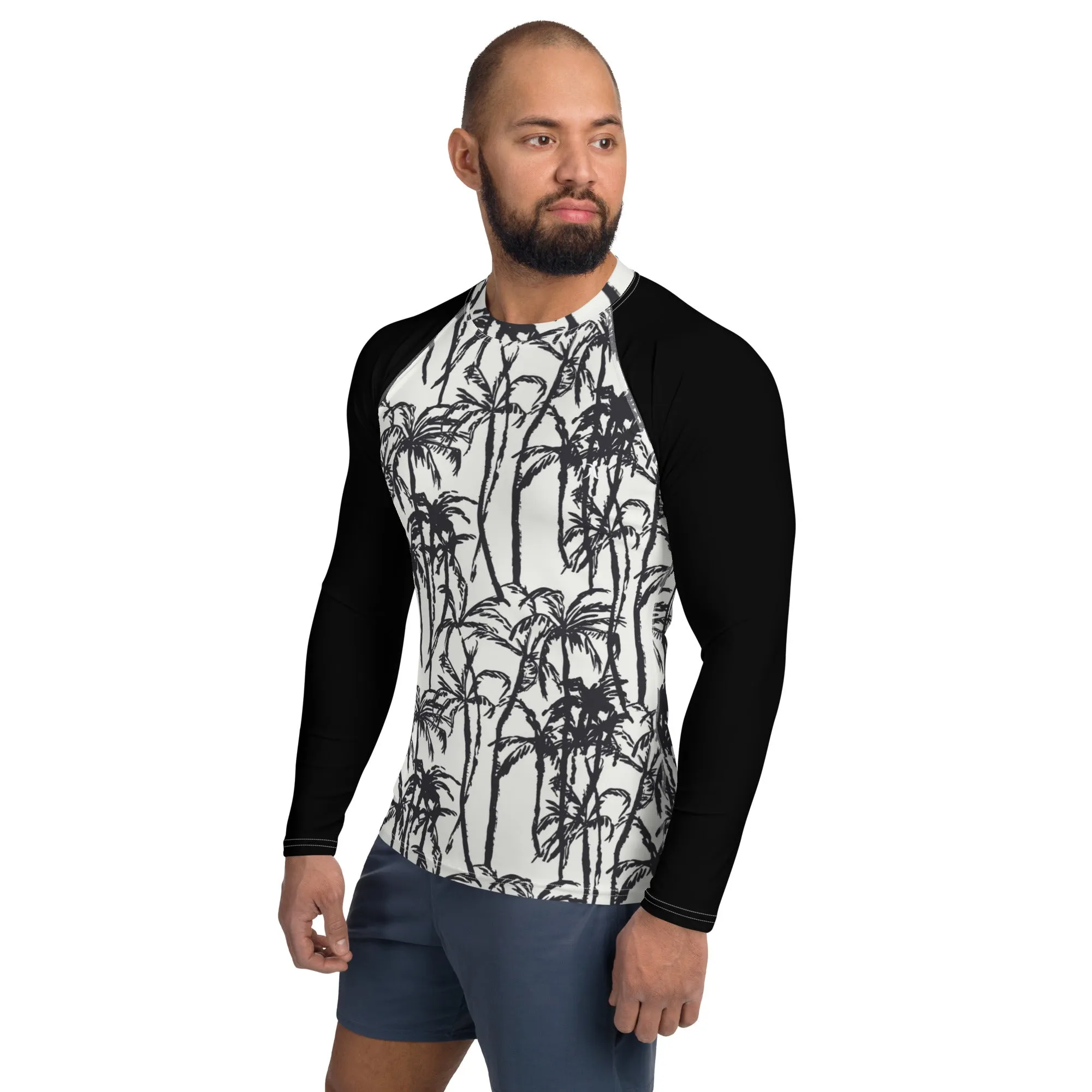 Men's Black White Patterned Rash Guard