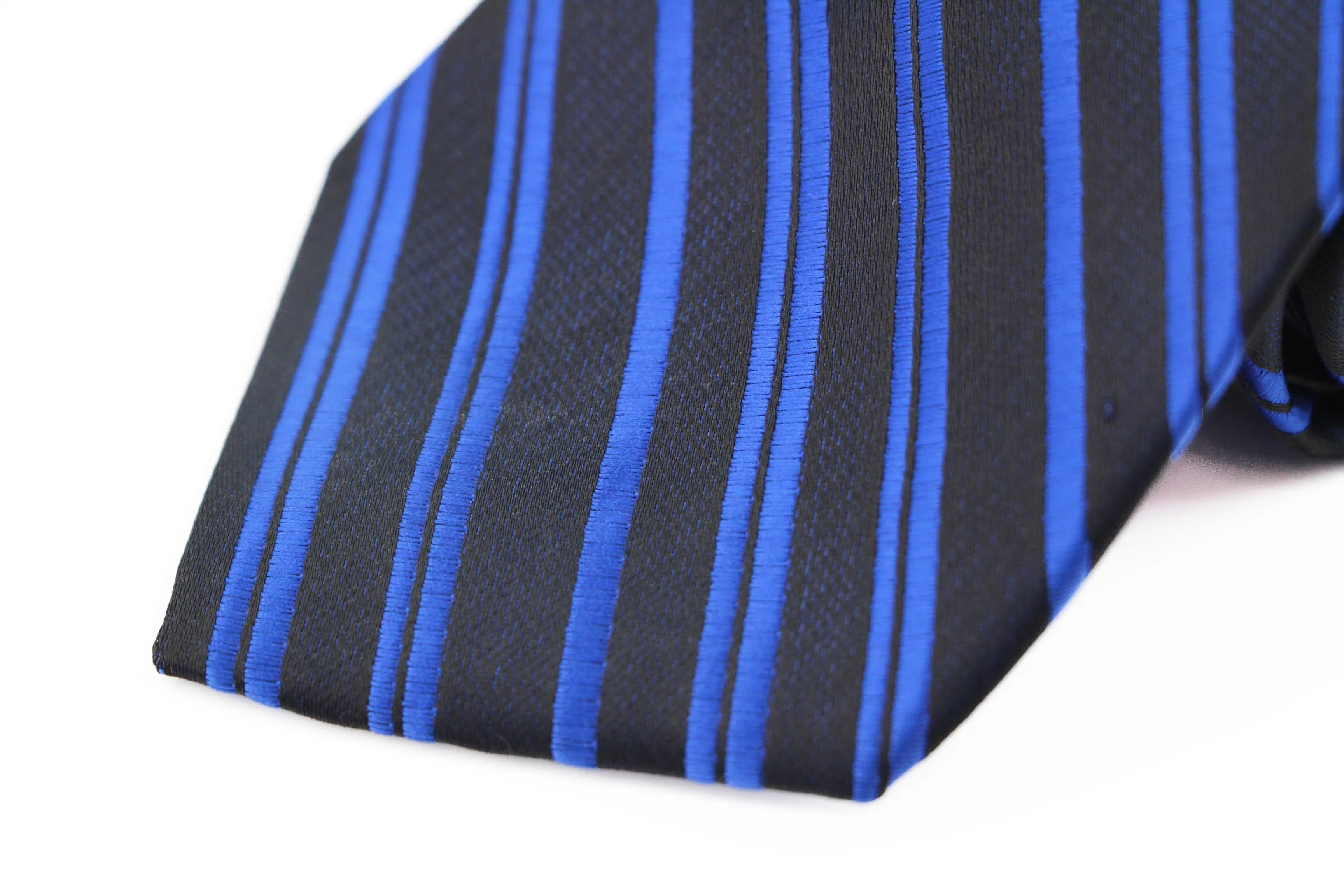 Mens Navy & Royal Blue Striped 8cm Patterned Neck Tie