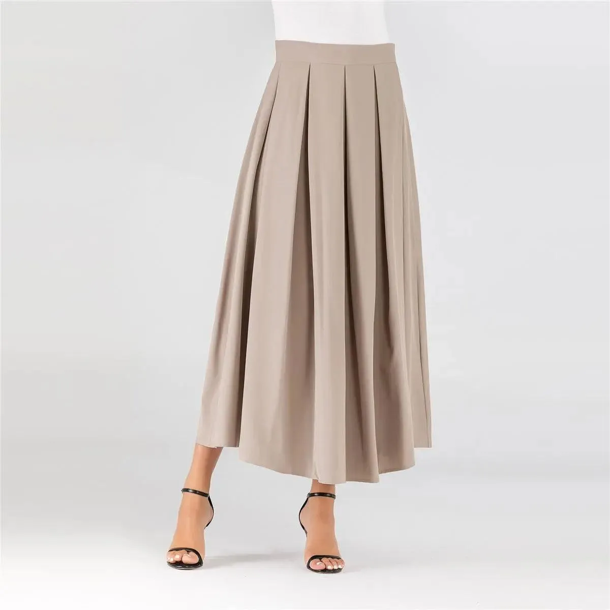 MS001   High Waist Midi Long Plain Skirt