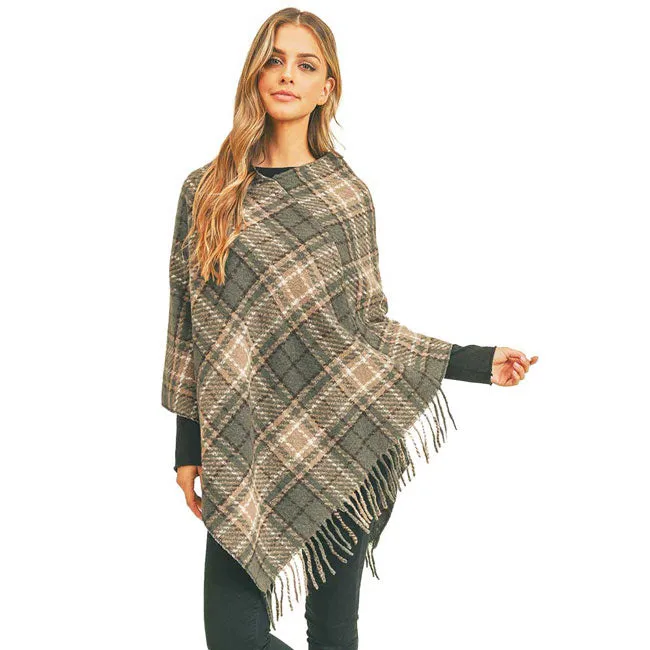 Multi Plaid Poncho Ruana Wrap