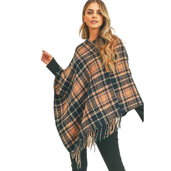 Multi Plaid Poncho Ruana Wrap