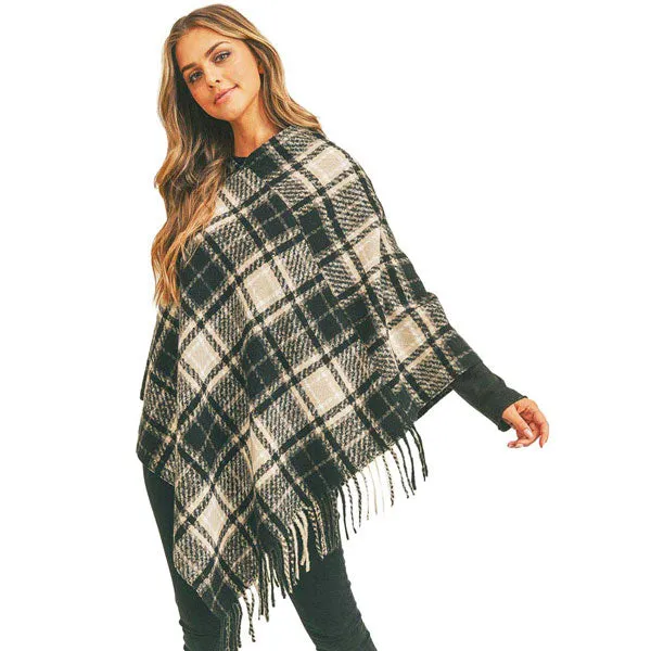 Multi Plaid Poncho Ruana Wrap