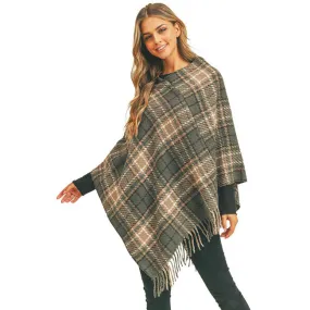 Multi Plaid Poncho Ruana Wrap