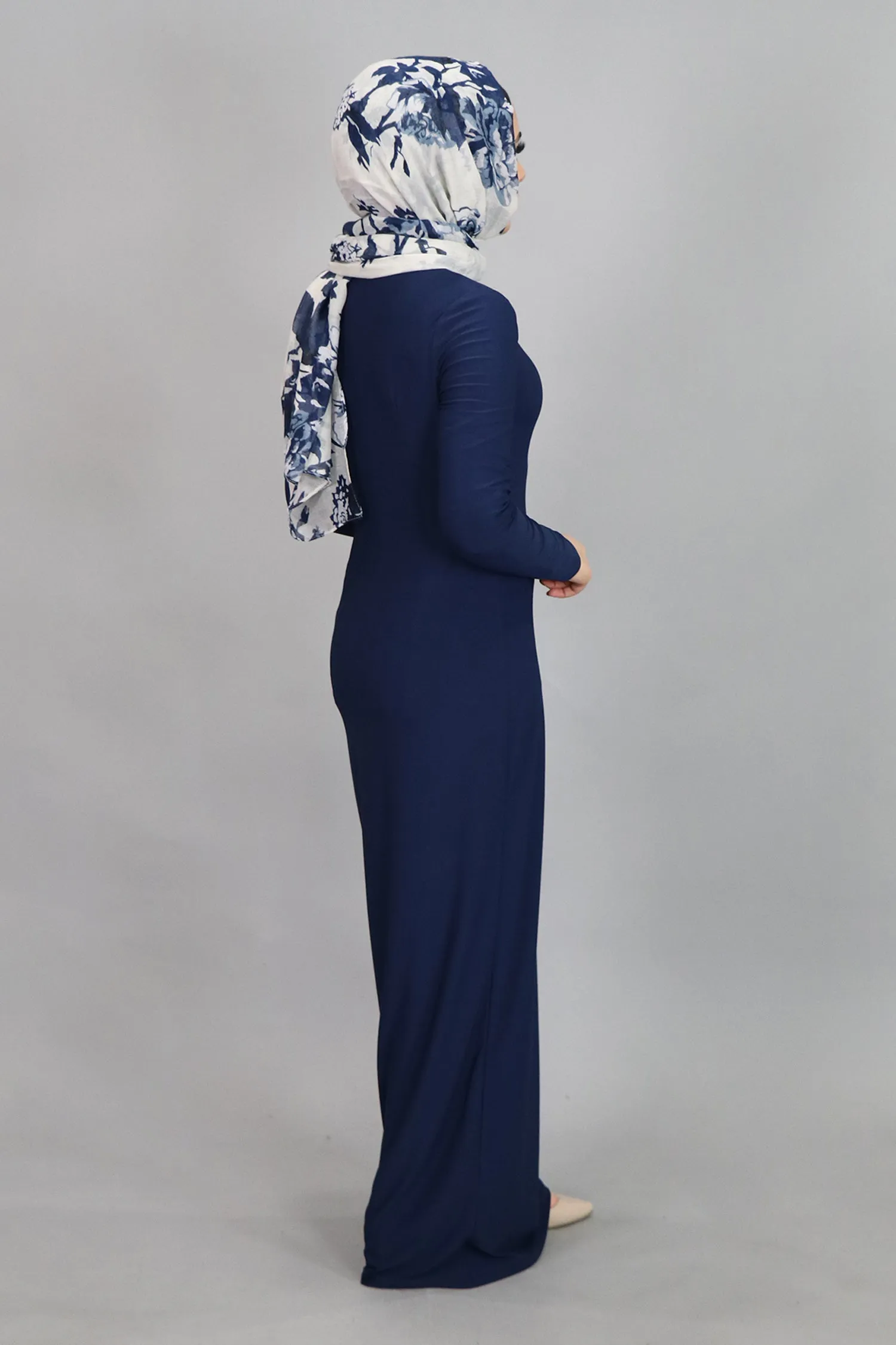 Navy Blue Plain Fitted Spandex Maxi Dress