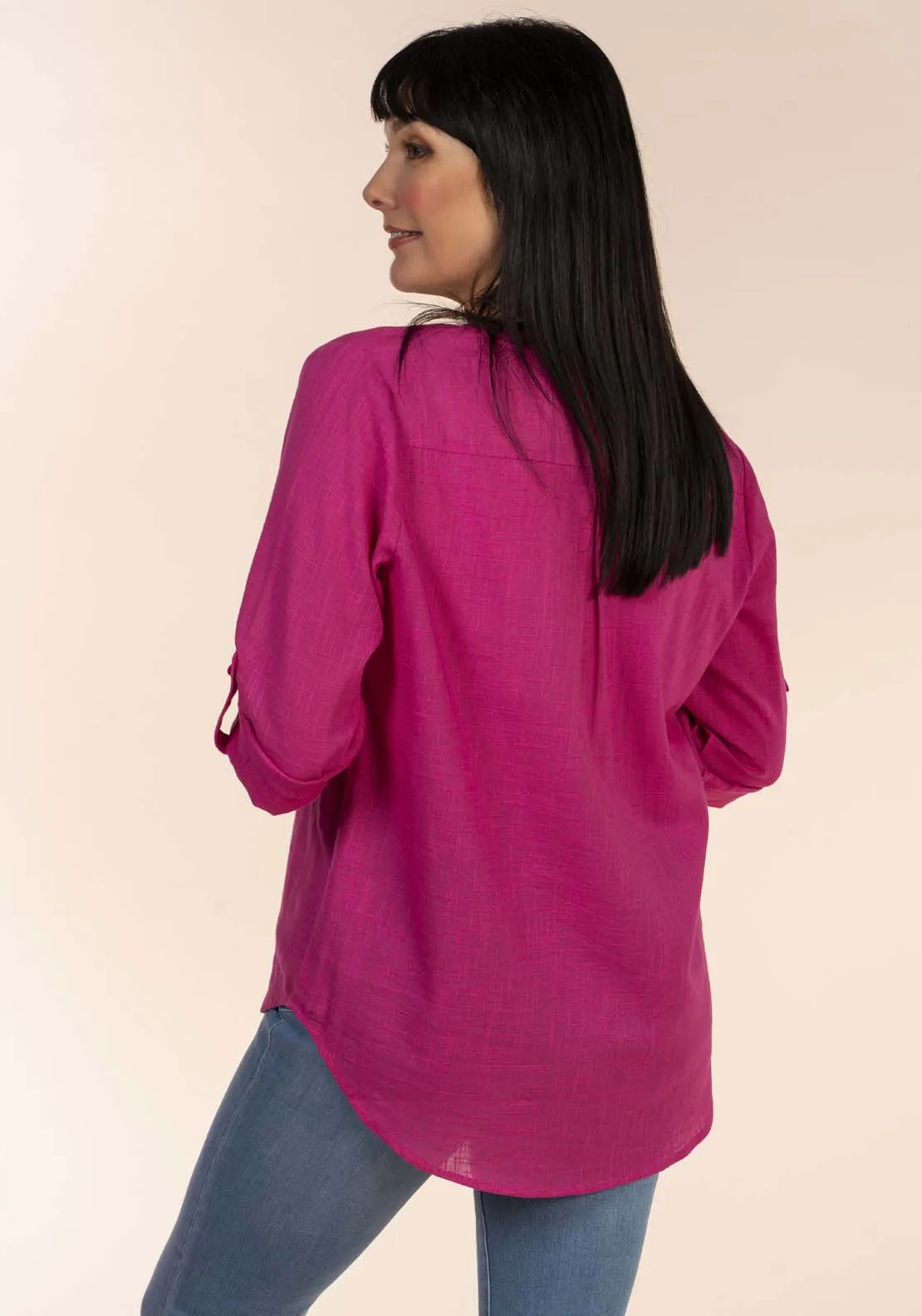 Notch Neck Oversized Blouse - Fuchsia