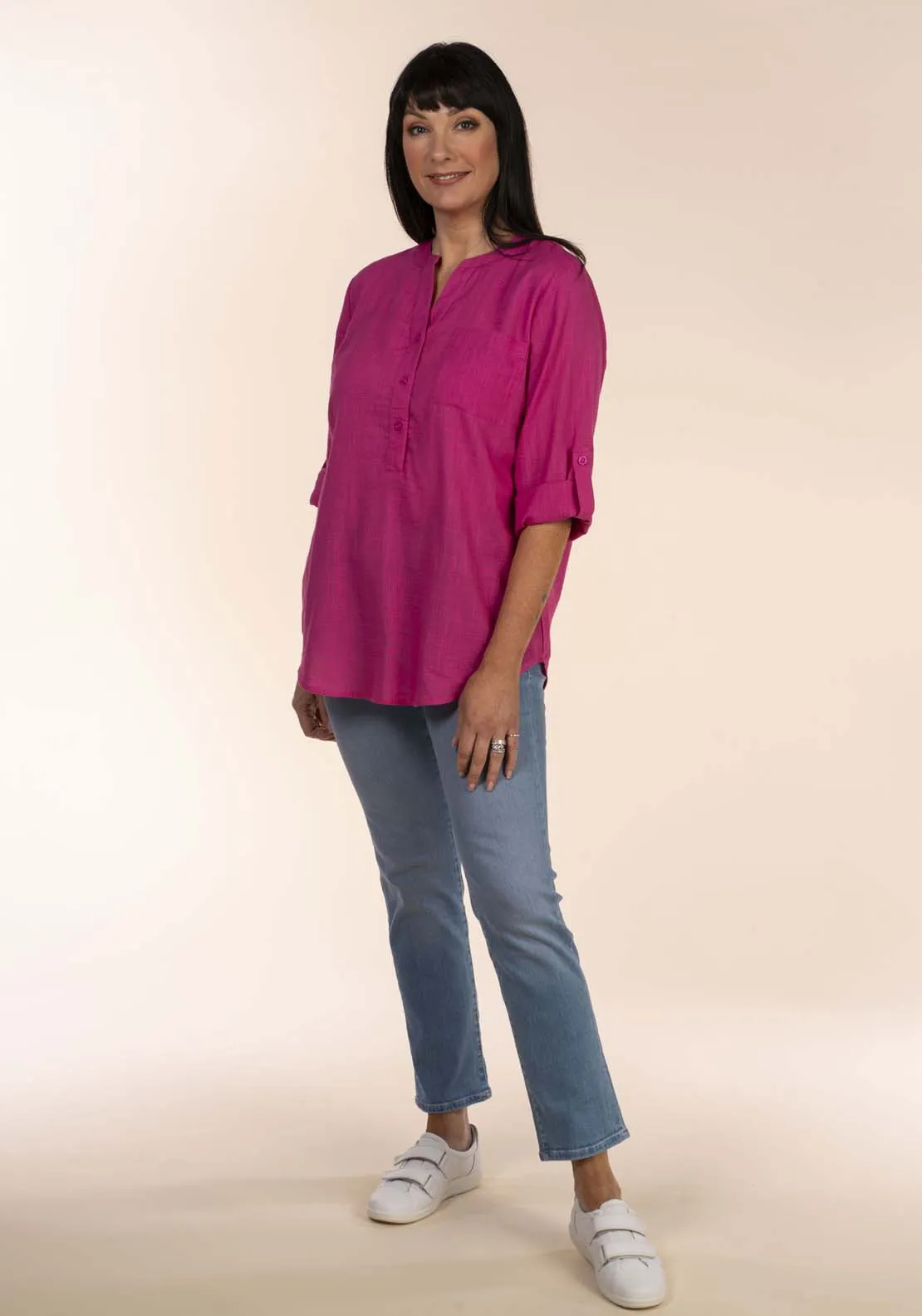 Notch Neck Oversized Blouse - Fuchsia