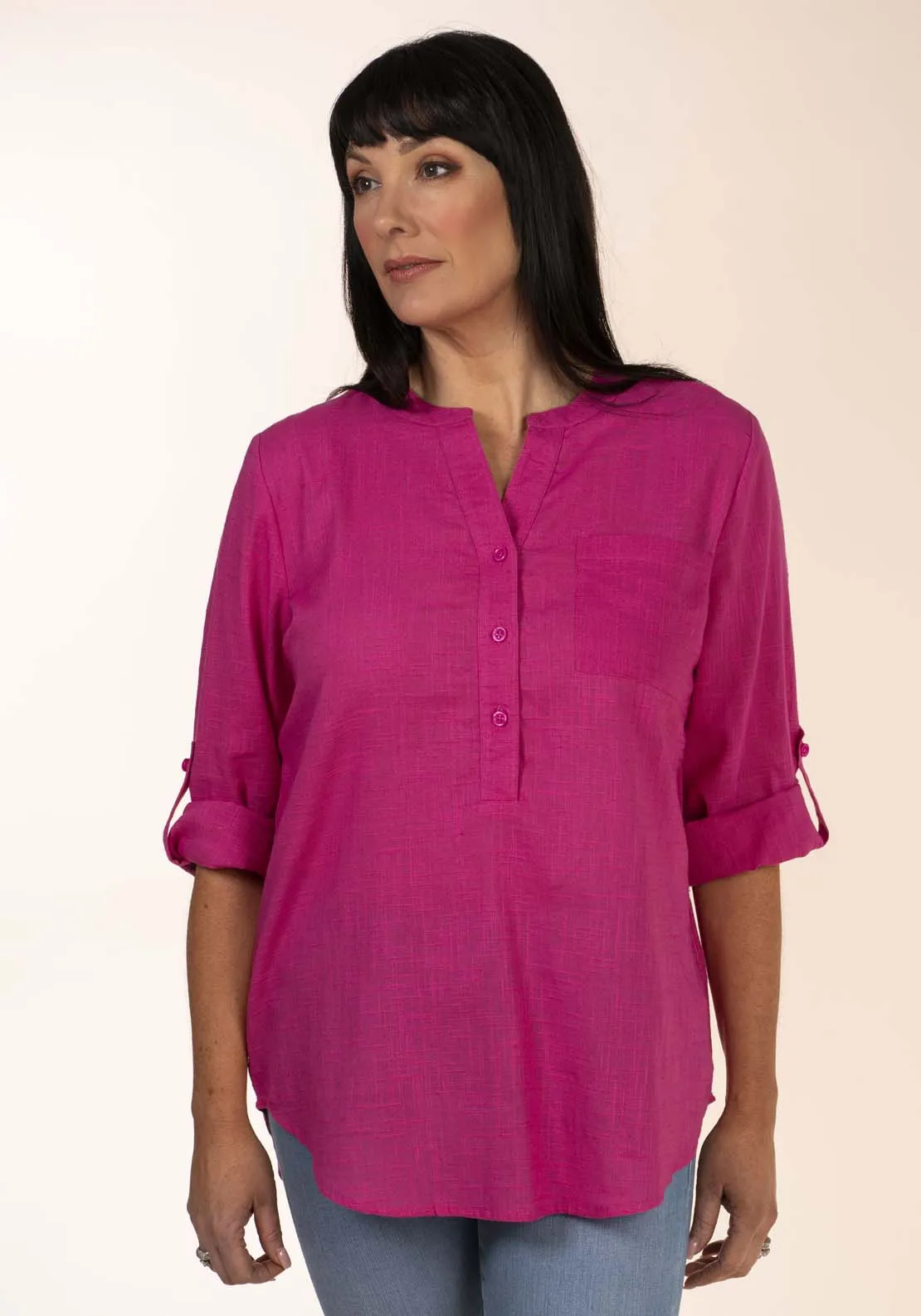 Notch Neck Oversized Blouse - Fuchsia