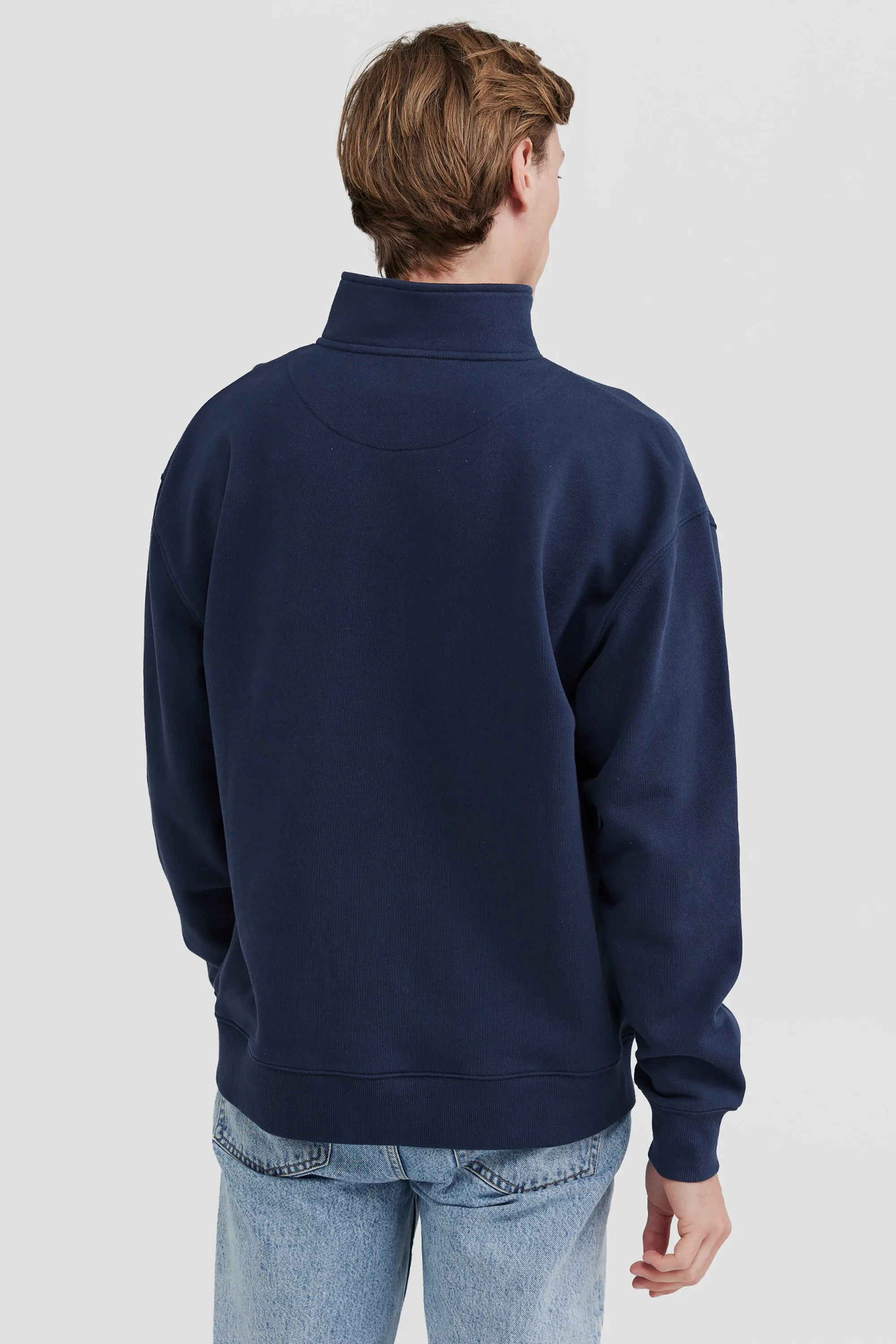 Oversized Logo Quarter Zip Navy