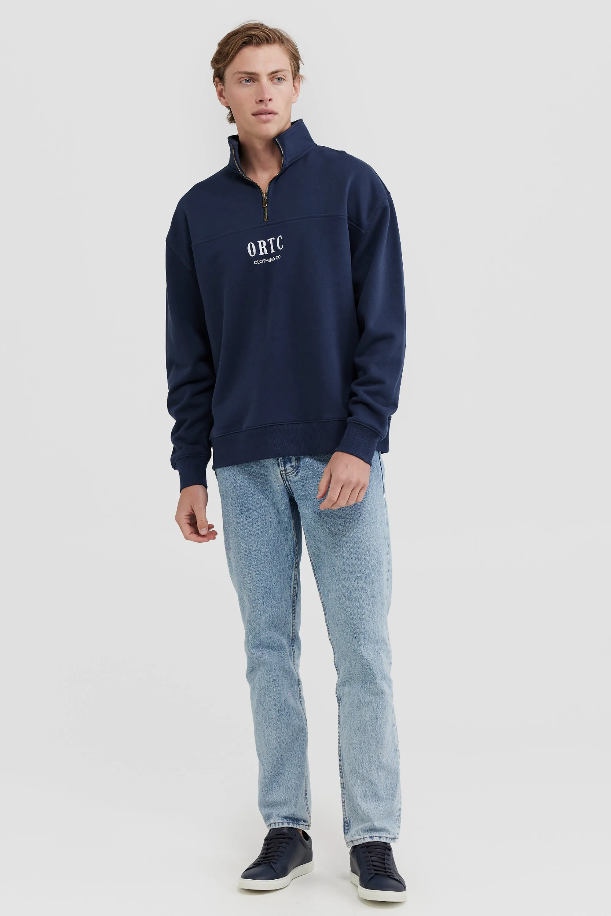 Oversized Logo Quarter Zip Navy