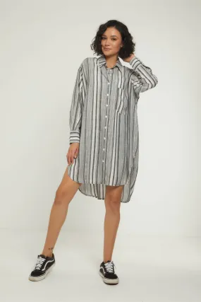 OVERSIZED SHIRT DRESS - GREY