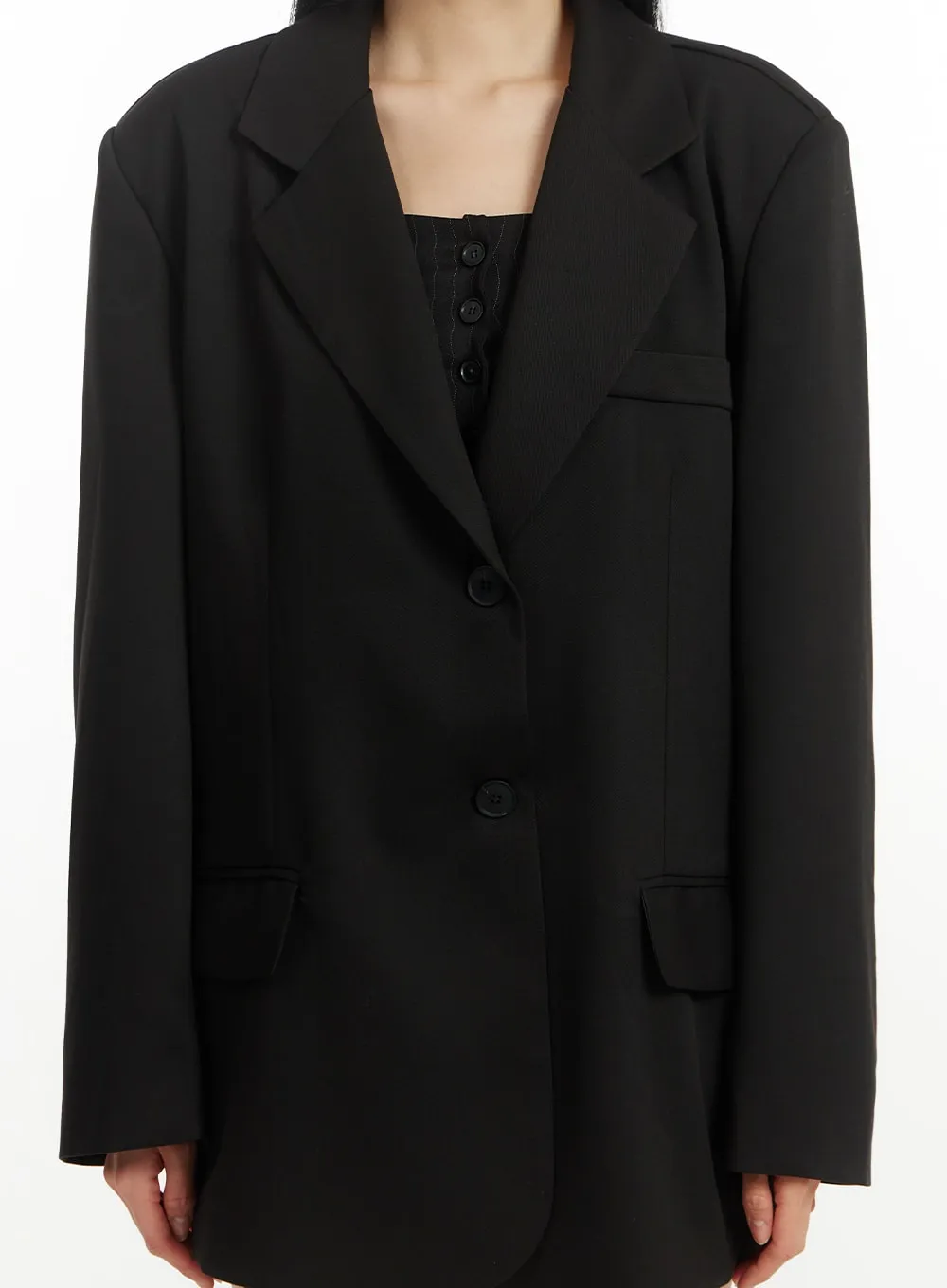 Oversized Solid Pocket Blazer IM406