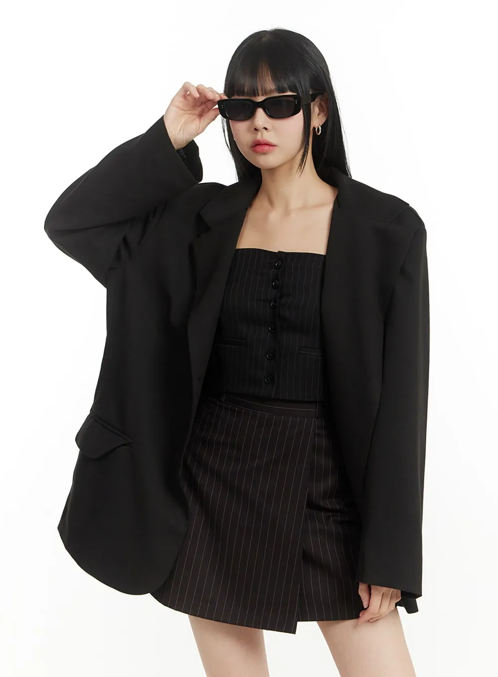 Oversized Solid Pocket Blazer IM406