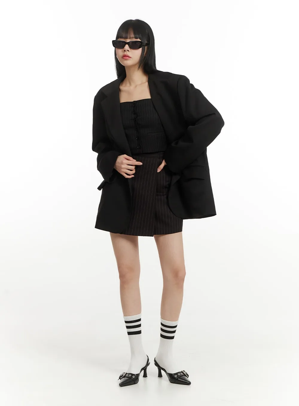 Oversized Solid Pocket Blazer IM406