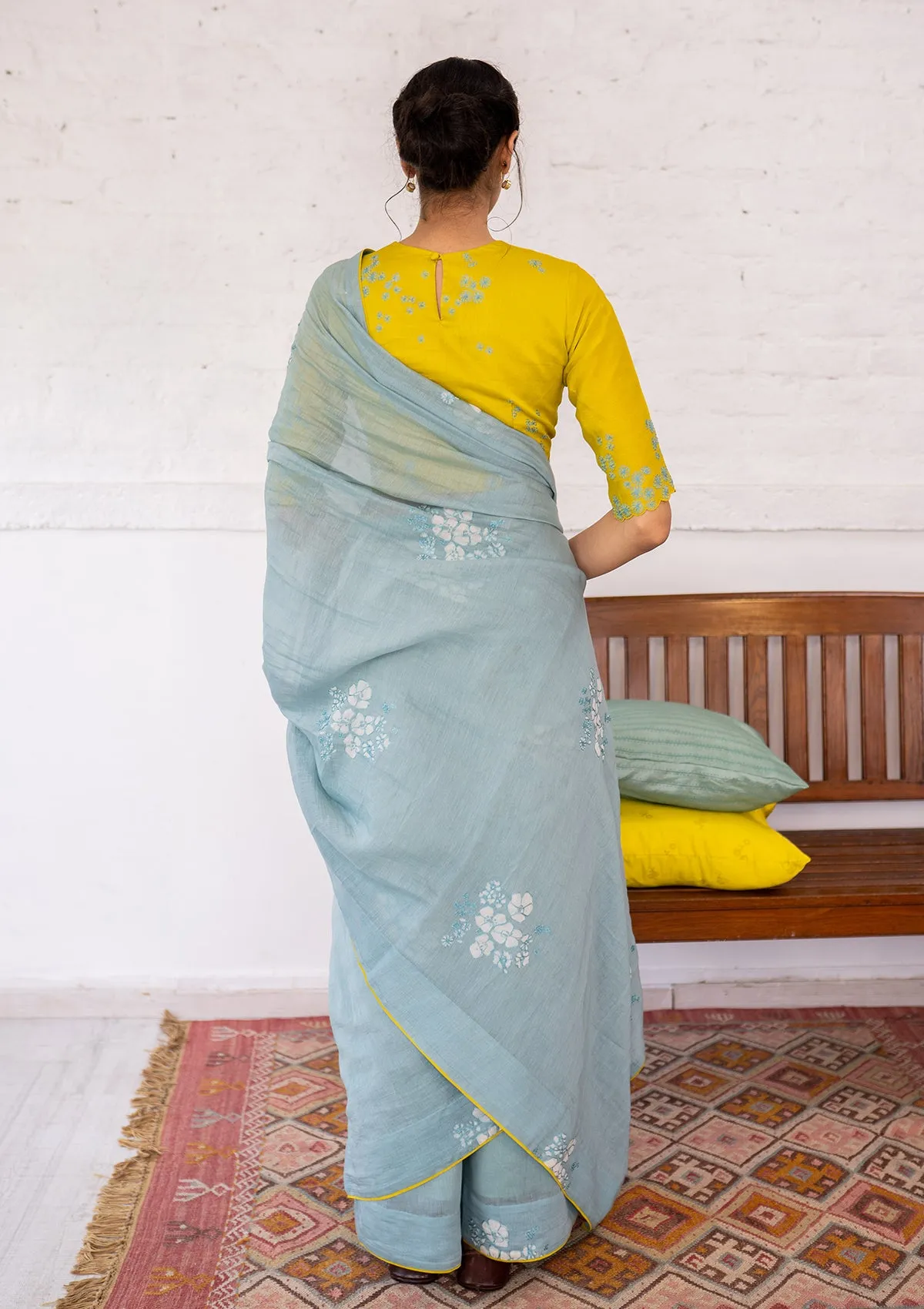 Periwinkle Daffodil Printed Saree