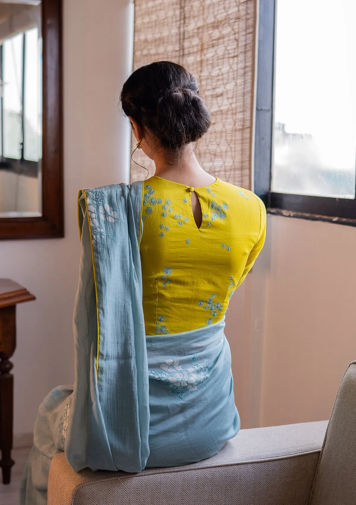 Periwinkle Daffodil Printed Saree