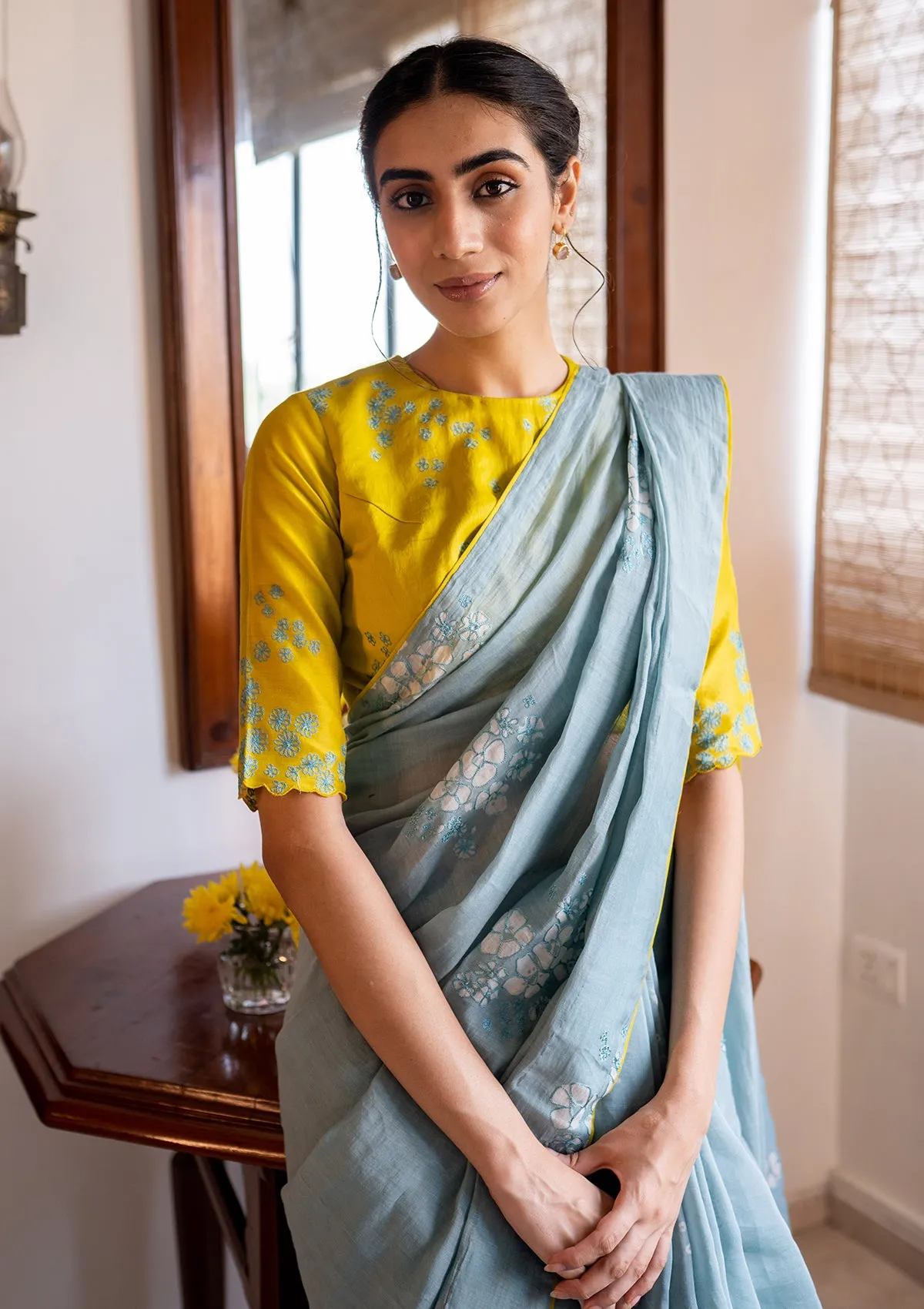 Periwinkle Daffodil Printed Saree