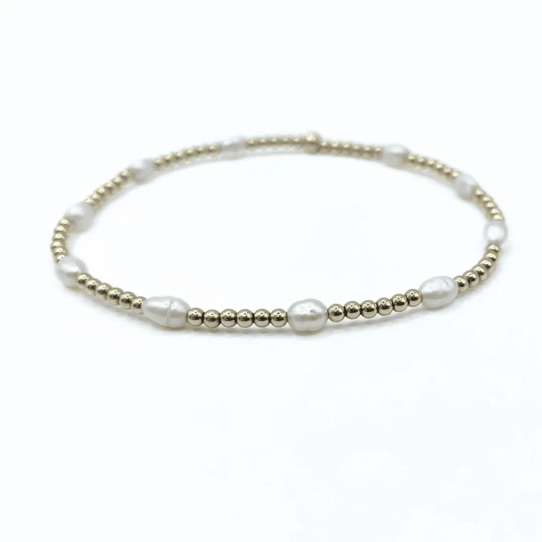 Petite Patterned Rice Pearl Bracelet with 14k Gold-Filled Beads