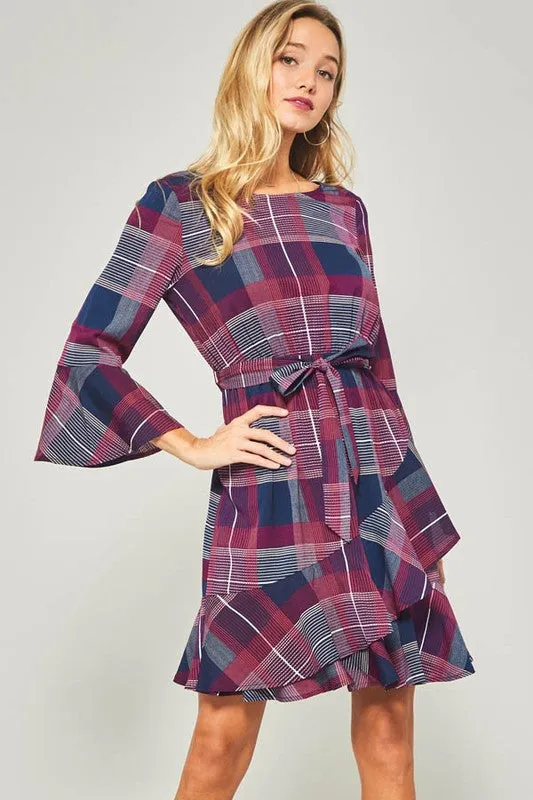 Plaid Print Wrap Dress