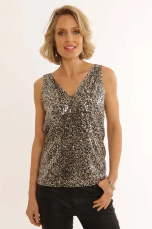 Pomodoro Clothing Leopard Sequin Vest 62450A