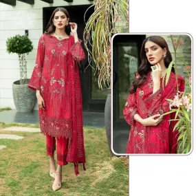 Red Heavy Embroidery Partywear Pakistani Style Suit