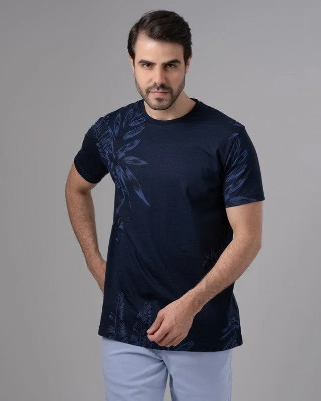 ROUND NECK PATTERNED T-SHIRT - NAVY