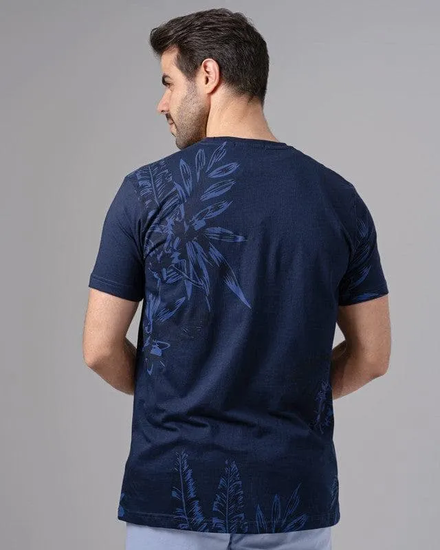 ROUND NECK PATTERNED T-SHIRT - NAVY