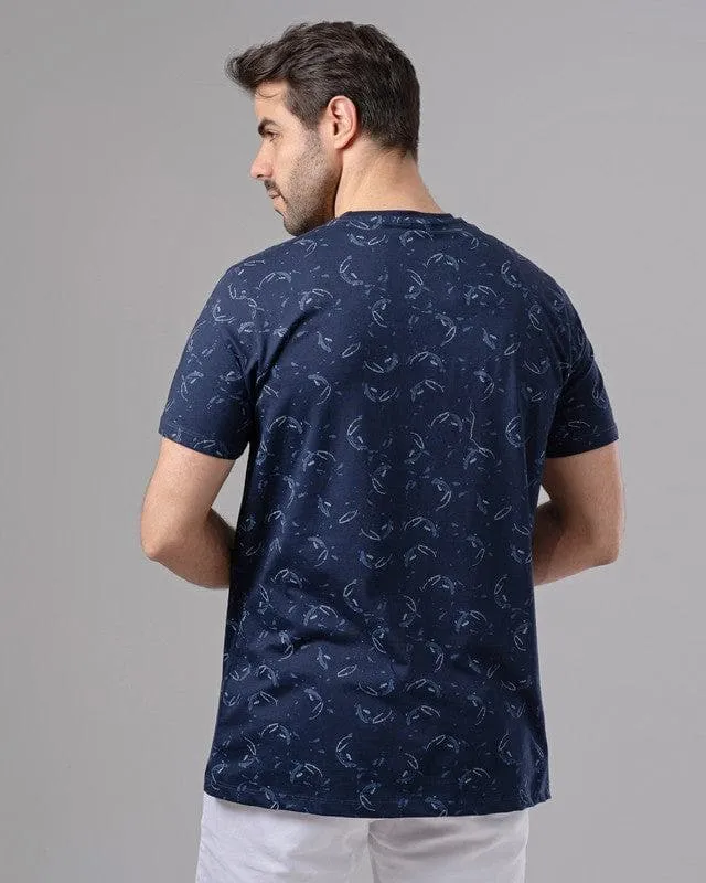 ROUND NECK PATTERNED T-SHIRT - NAVY