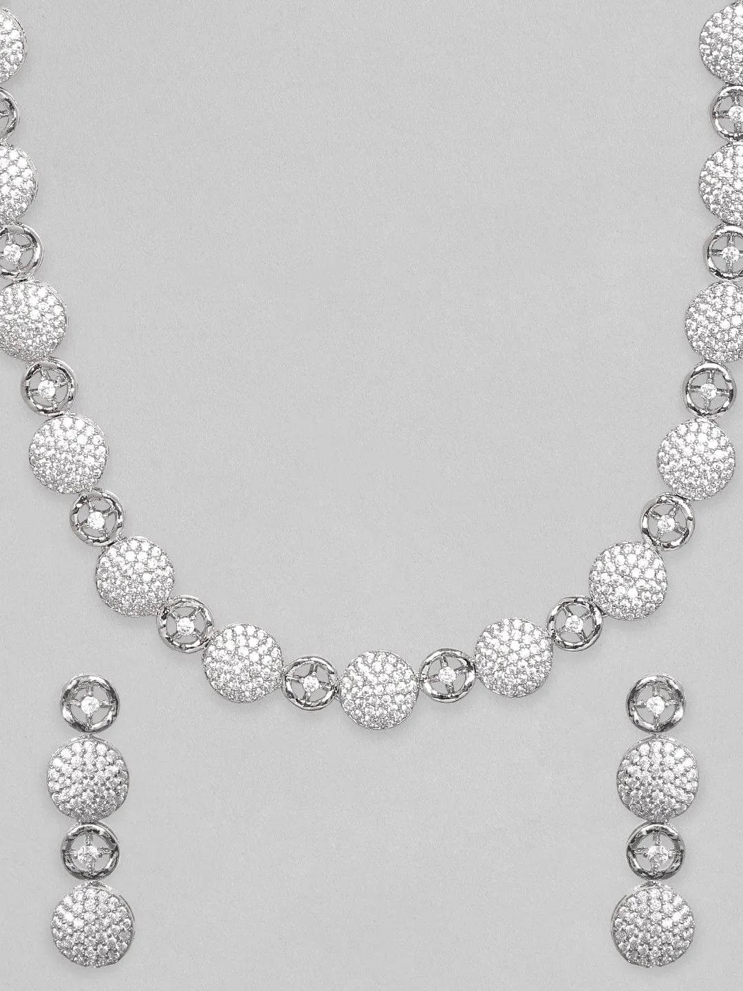 Rubans Rhodium-plated Premium white Zircons studded Pave Patterned Statement Jewellery set