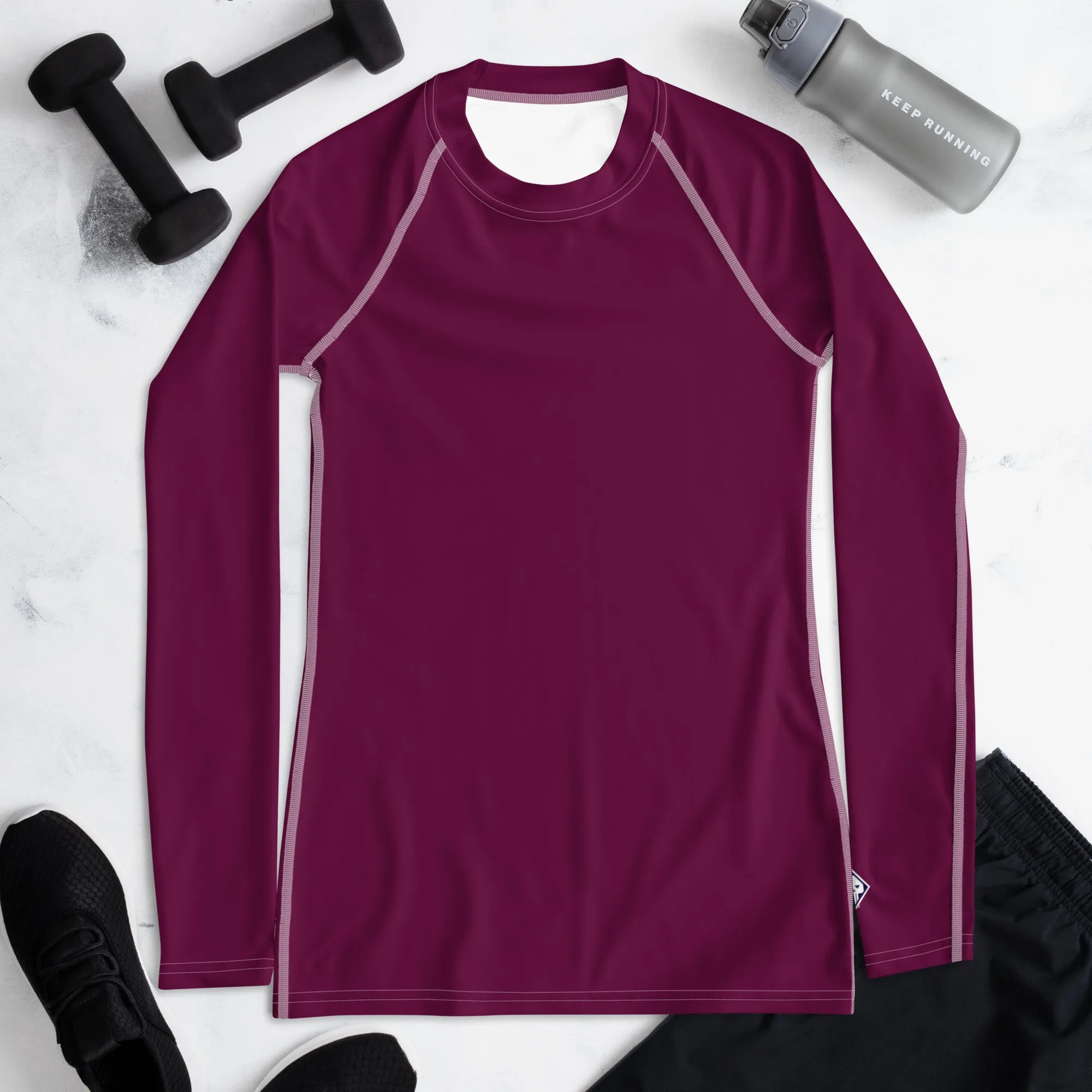 Simply Stylish: Women's Solid Color Long Sleeve Rash Guard - Tyrian Purple