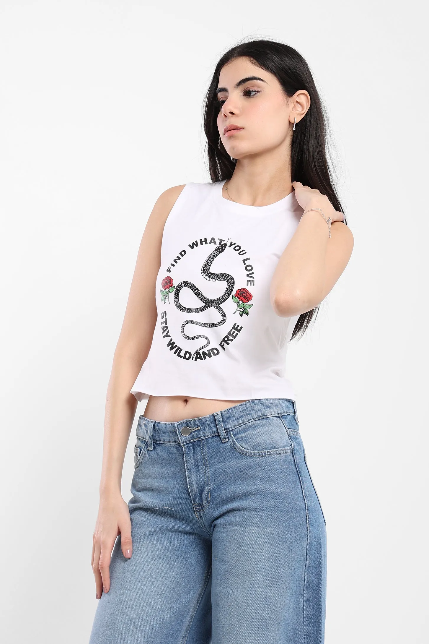 SNAKE PRINTED TOP - WHITE