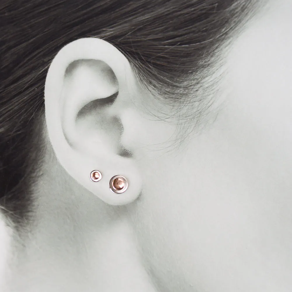 Stylish Double Piercing Earrings Set, Sterling Silver and Copper