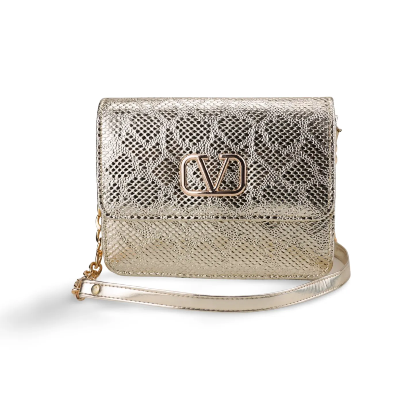 Stylish Metallic Croc Skin Texture Crossbody Purse For Women