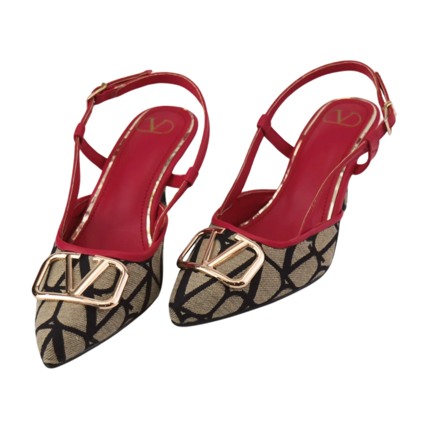 Stylish Red & Beige Vlogo Heels - Stylish and Sophisticated-1025