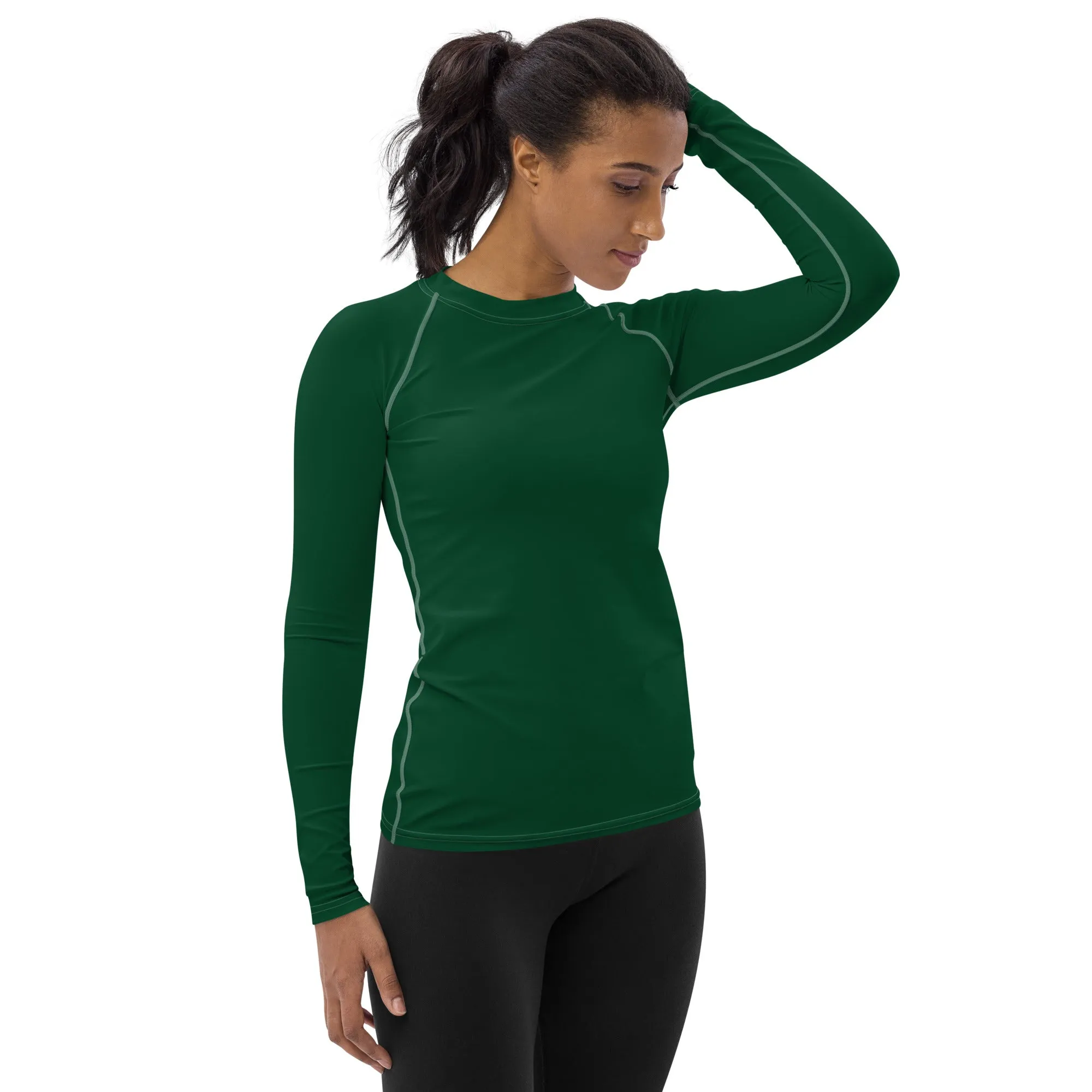 Stylish Shield: Women's Solid Color Rash Guard for Sun Protection - Sherwood Forest