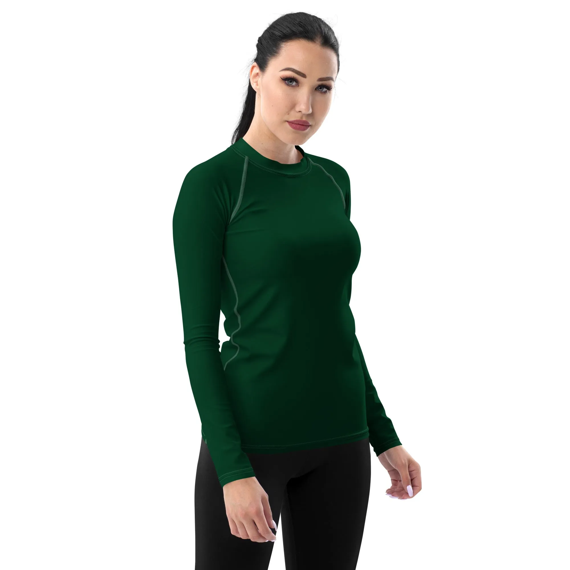 Stylish Shield: Women's Solid Color Rash Guard for Sun Protection - Sherwood Forest