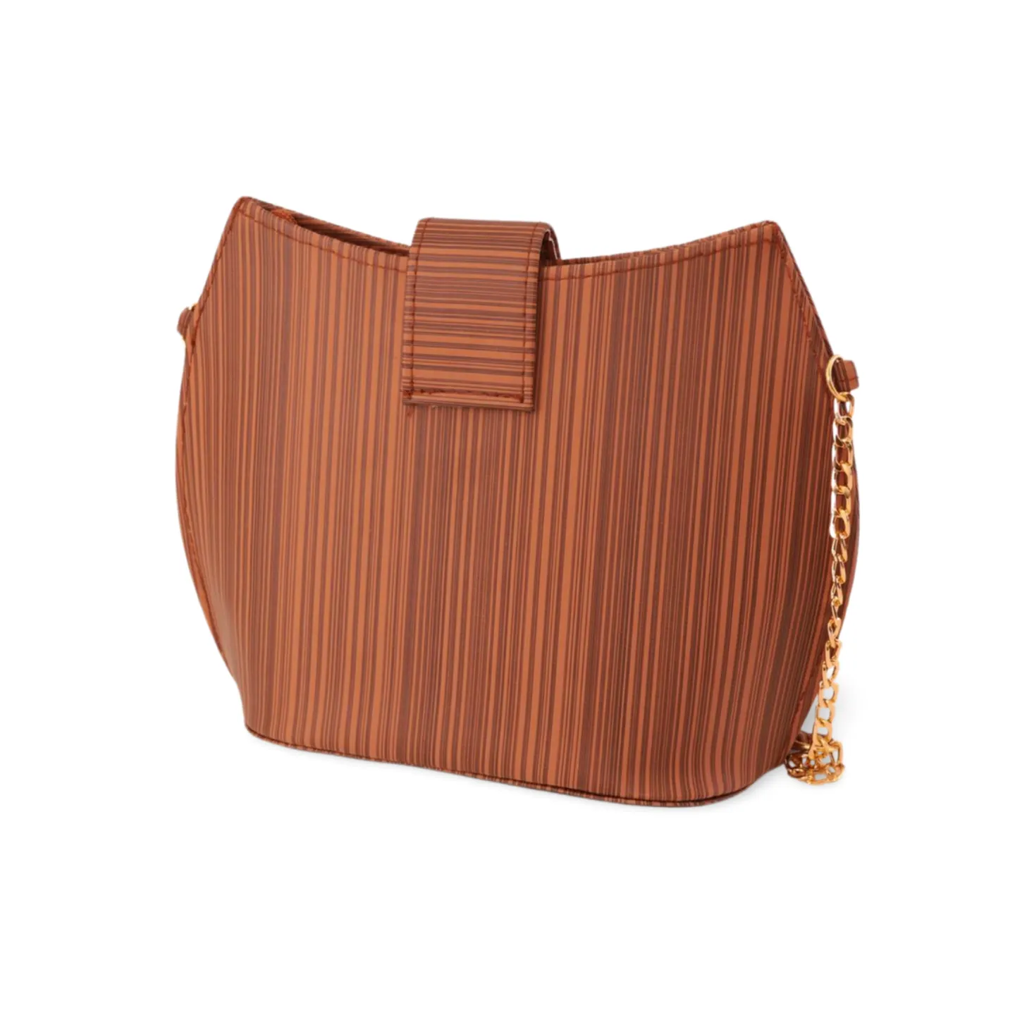 Stylish Striped Shoulder Purse with Gold Chain and Square Buckle