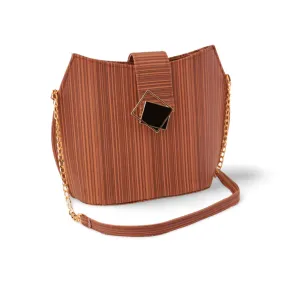 Stylish Striped Shoulder Purse with Gold Chain and Square Buckle