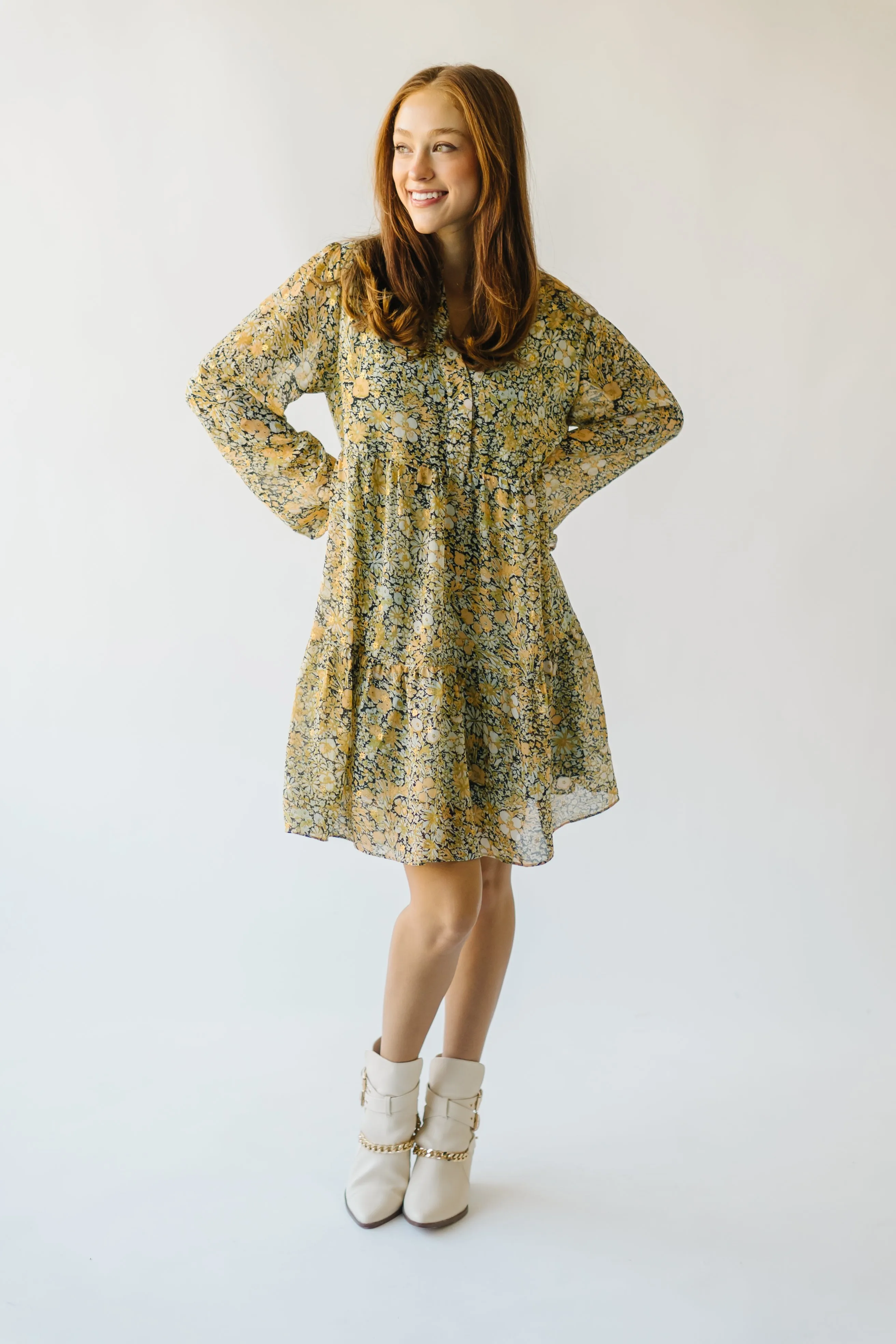 The Tellico Floral Patterned Dress in Mustard Combo