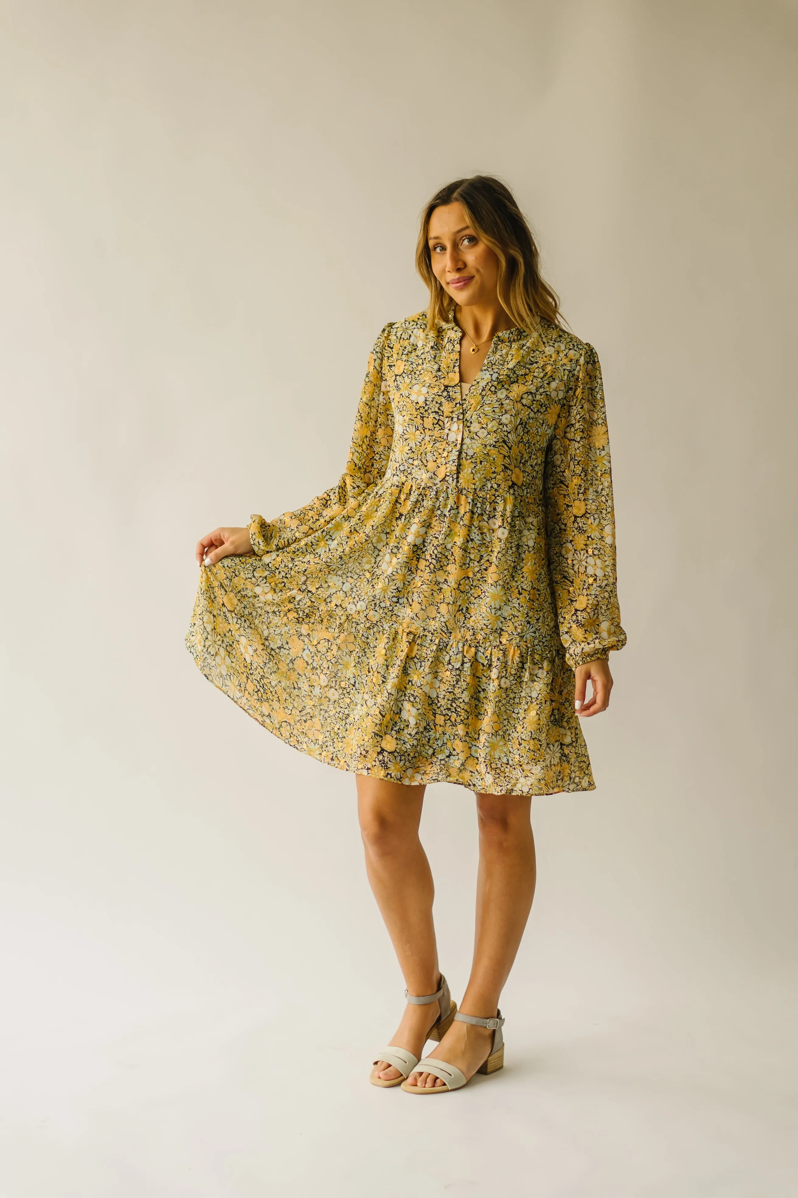 The Tellico Floral Patterned Dress in Mustard Combo