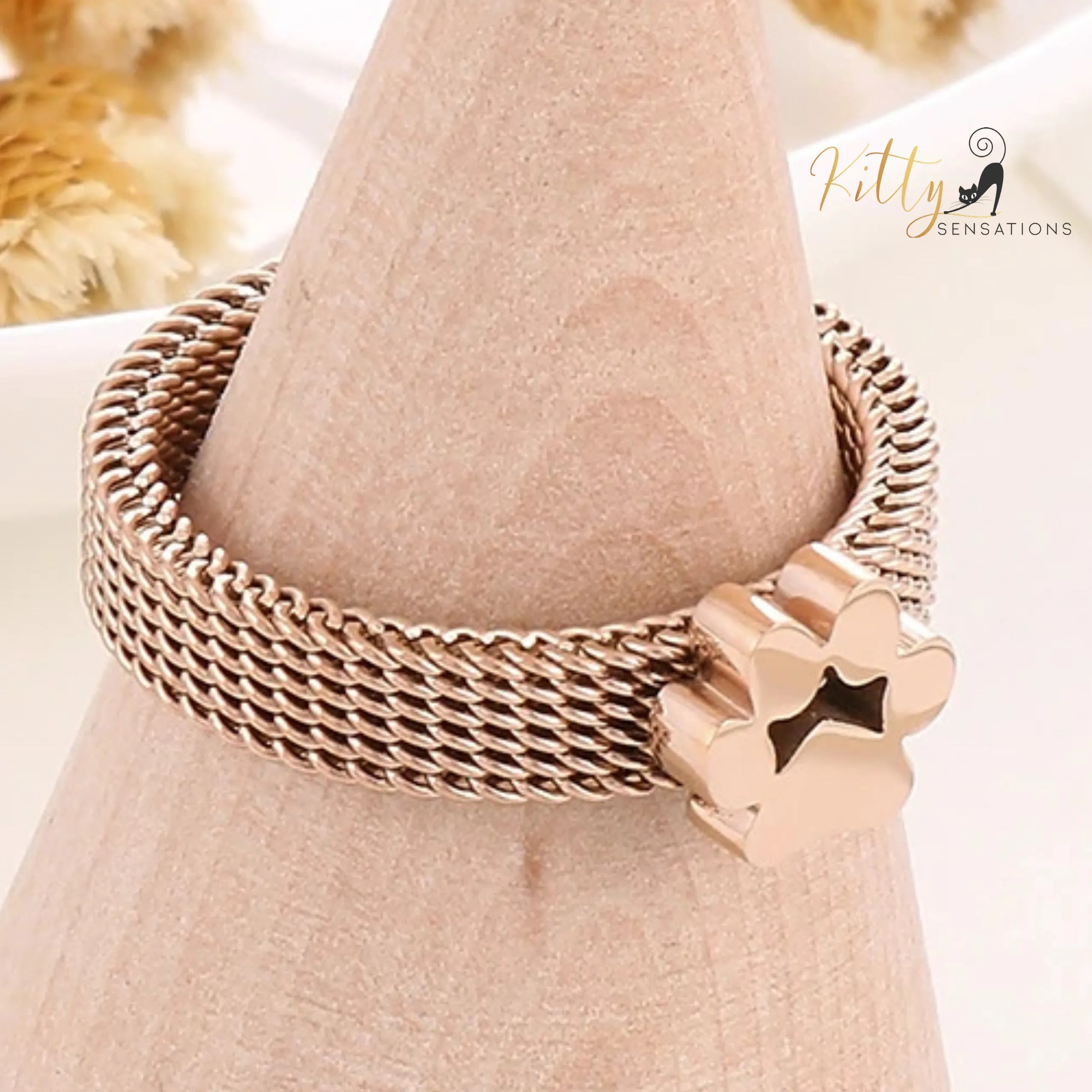 Very Stylish, Mesh Band Cat Paw Ring (Gold, Silver, or Rose Gold)