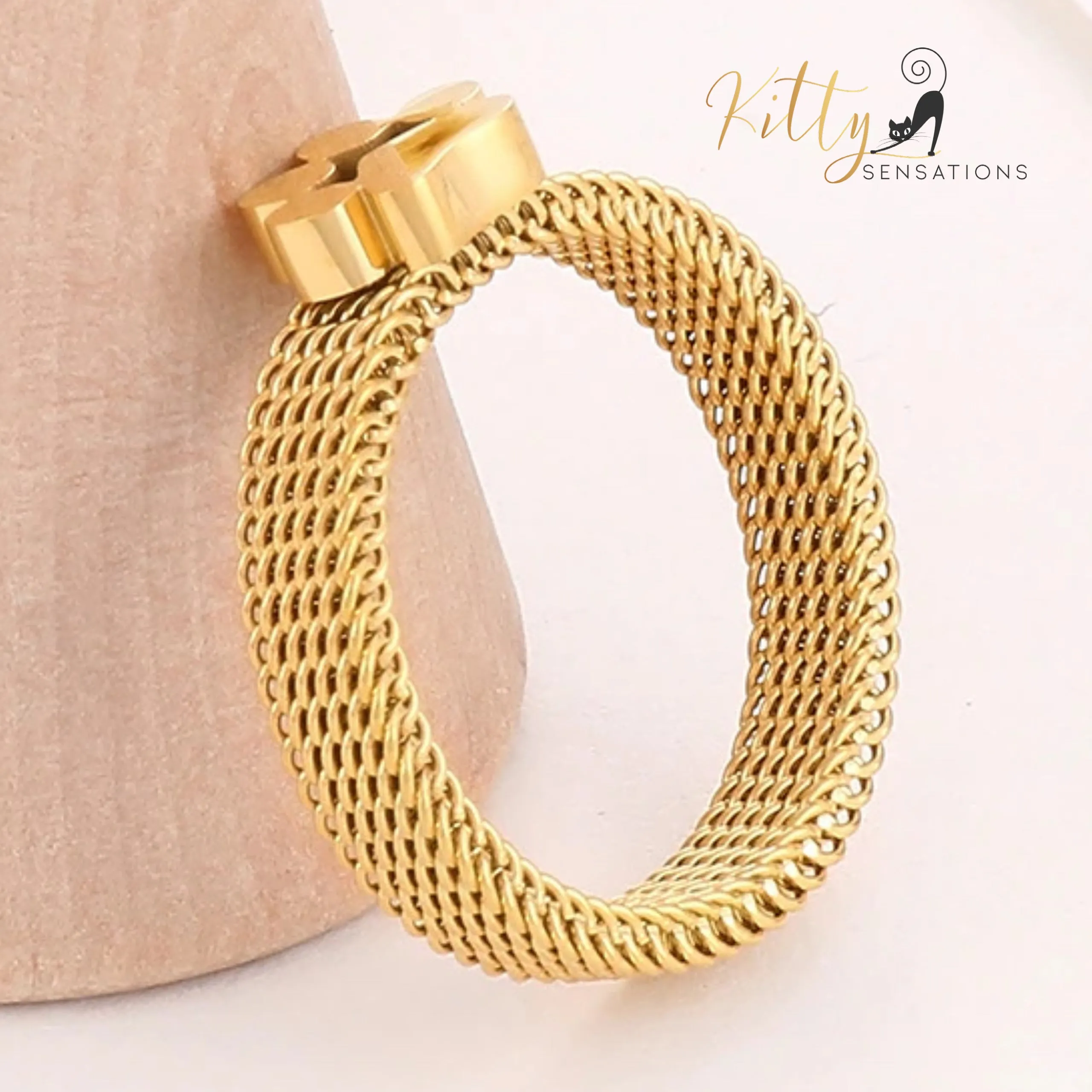 Very Stylish, Mesh Band Cat Paw Ring (Gold, Silver, or Rose Gold)