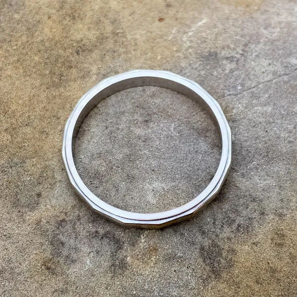 Vintage Faceted Patterned White Gold Band, Size 6.5