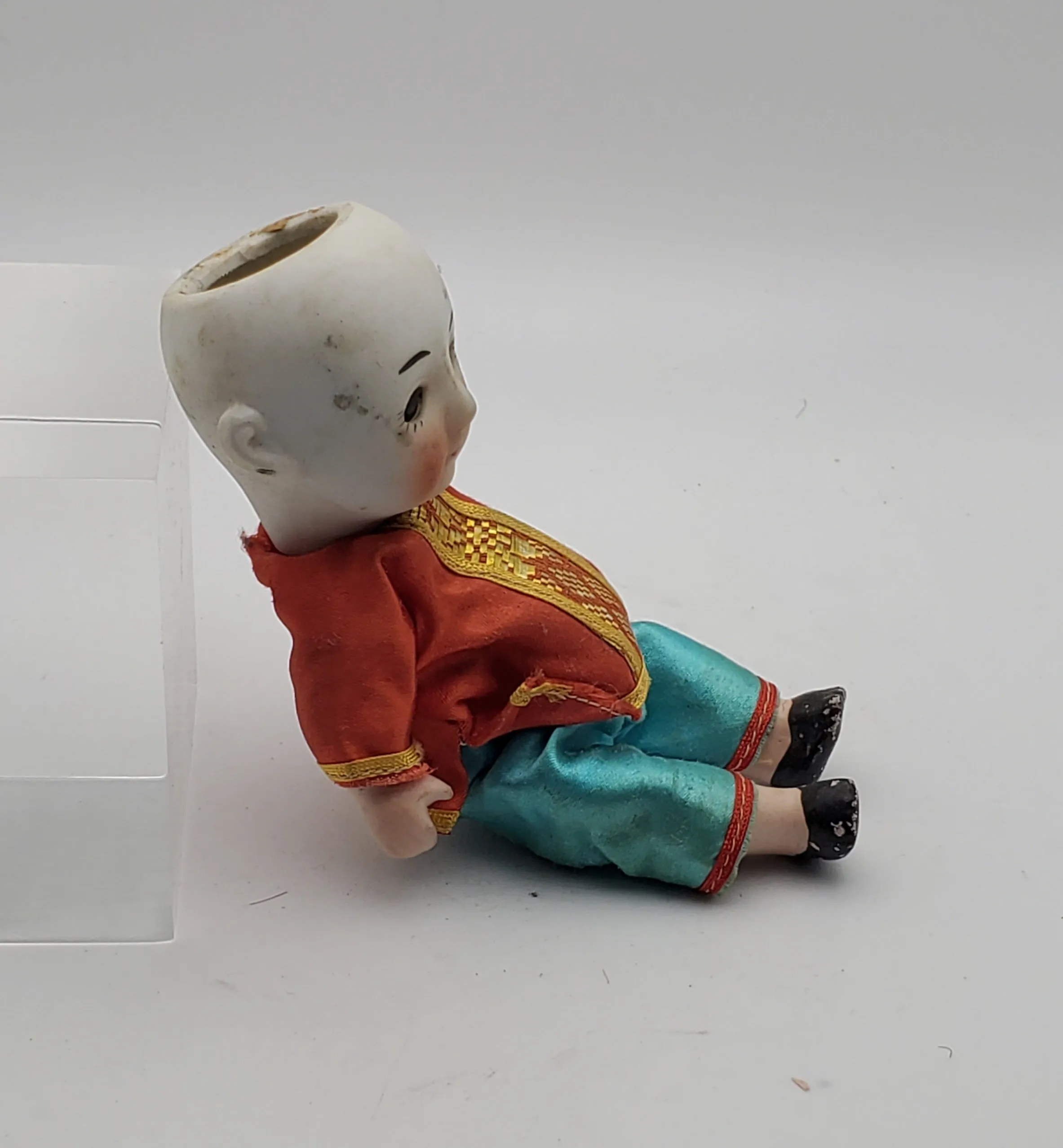 Vintage Japanese Porcelain Squeaker Doll - Missing Hair