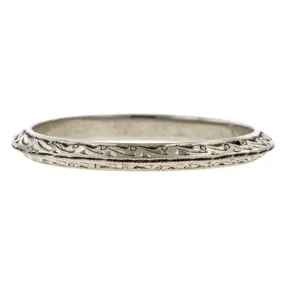 Vintage Patterned Wedding Band Ring, White Gold, Size 6