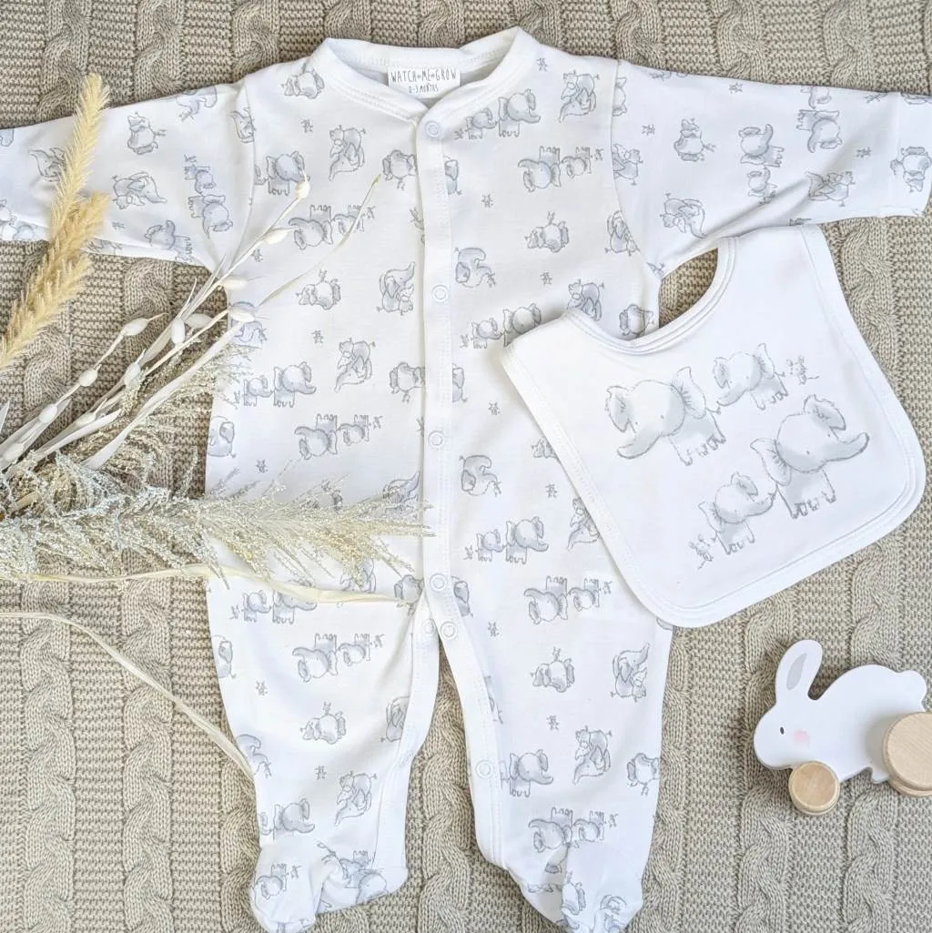 White Baby Clothing Set Elephant & Mouse