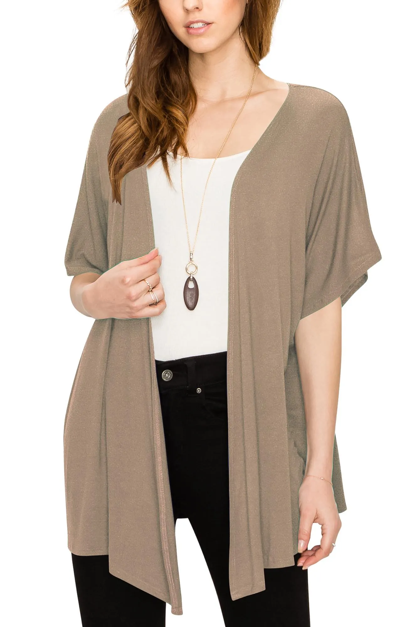 Womens Short Sleeve Open Front Loose Kimono Style Cardigan