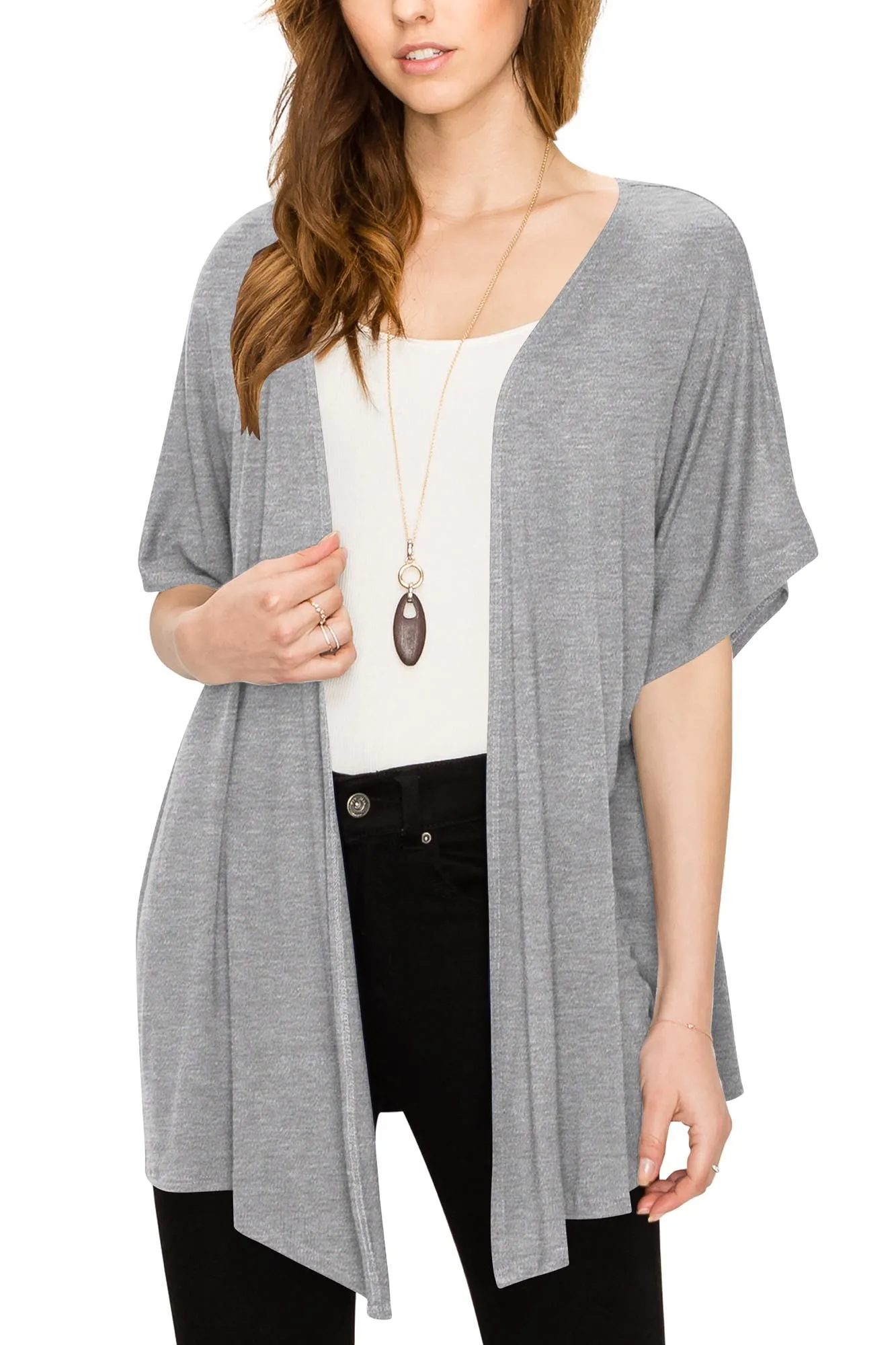 Womens Short Sleeve Open Front Loose Kimono Style Cardigan